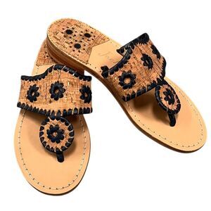 JACK ROGERS Women's Tan & Blue Natural Cork Leather Sandals Thong Size 5M